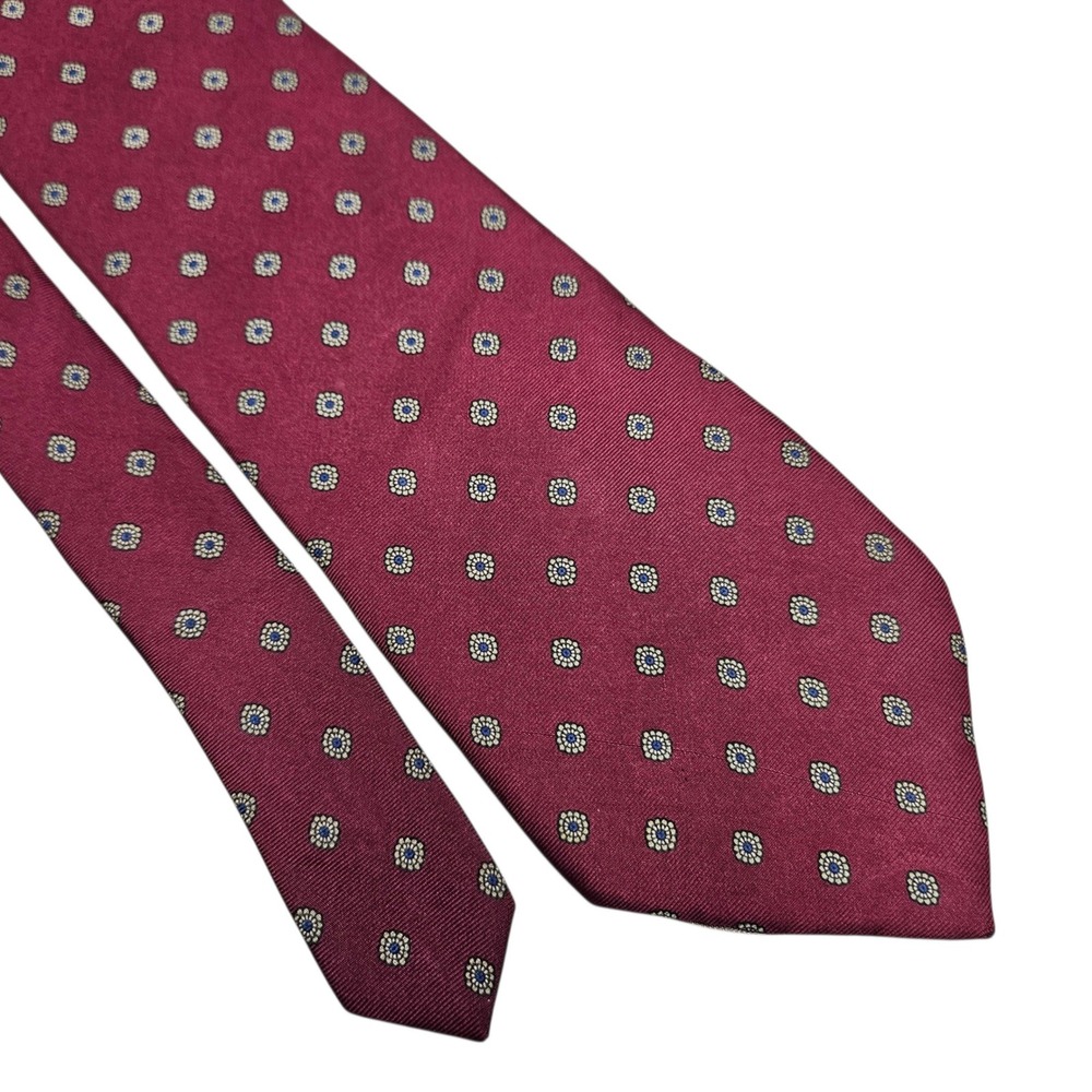 Christian Dior Silk Tie Burgundy Geometric Pattern Men's Formal Neckwear